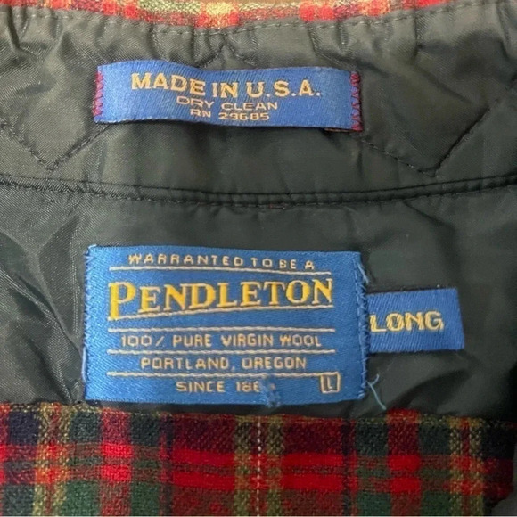Pendleton 100% Wool Shirt Large LongMade In USA Red Flannel Plaid Button VINTAGE - Picture 6 of 10
